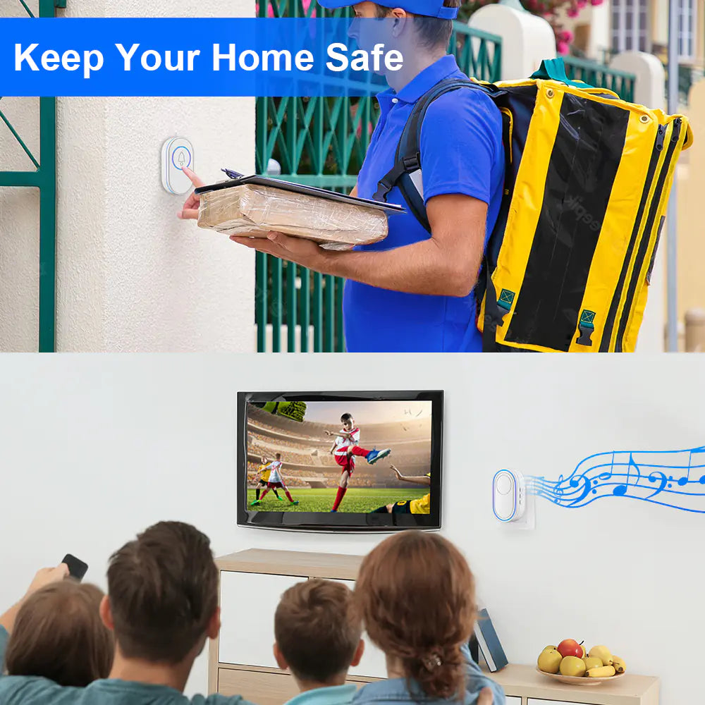 Wireless LED Doorbell with Security Alarm IP65 Waterproof