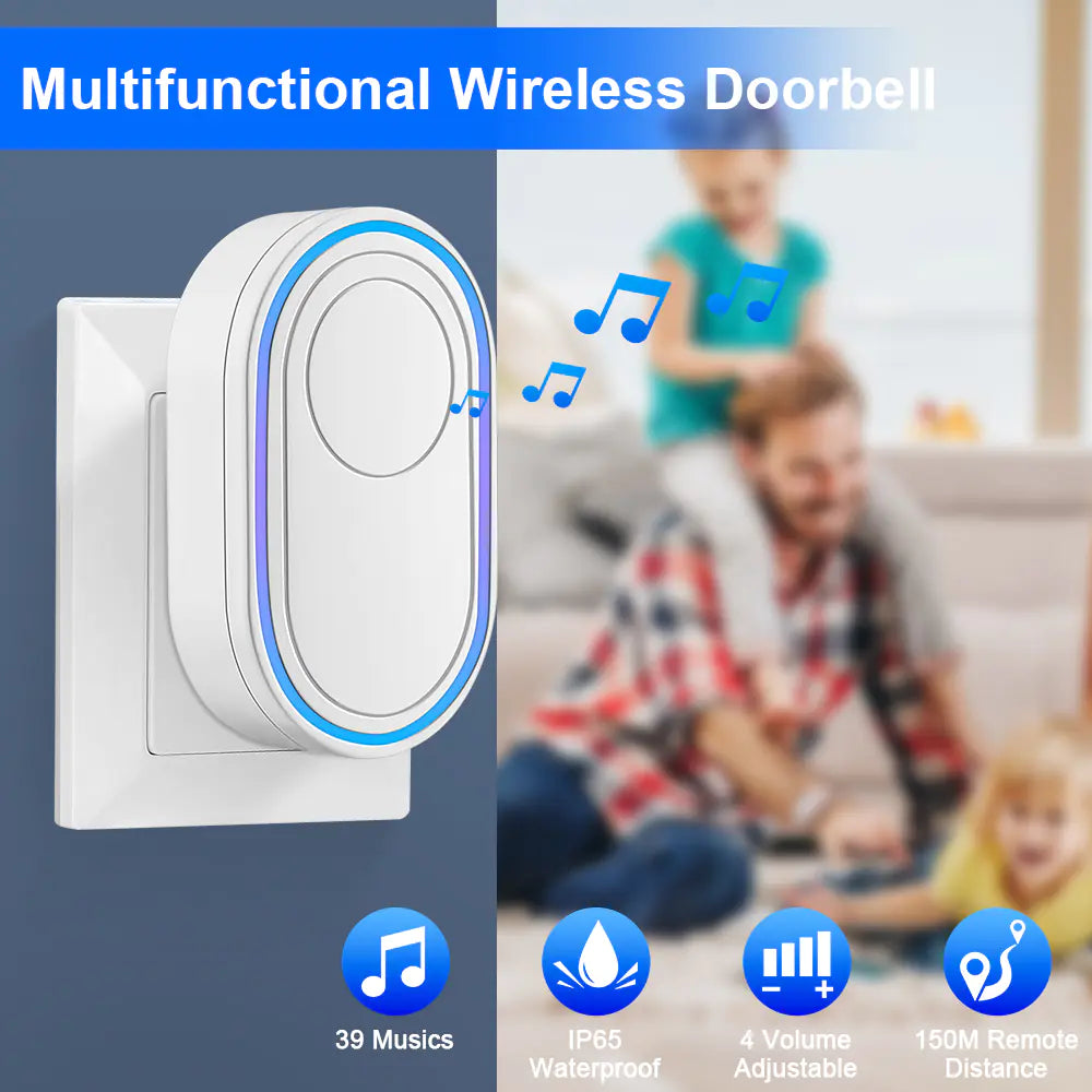 Wireless LED Doorbell with Security Alarm IP65 Waterproof