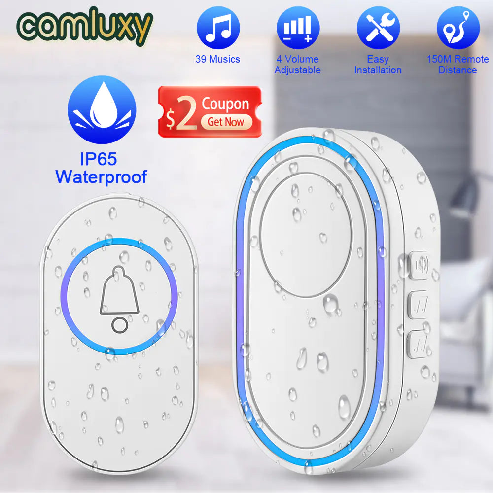Wireless LED Doorbell with Security Alarm IP65 Waterproof