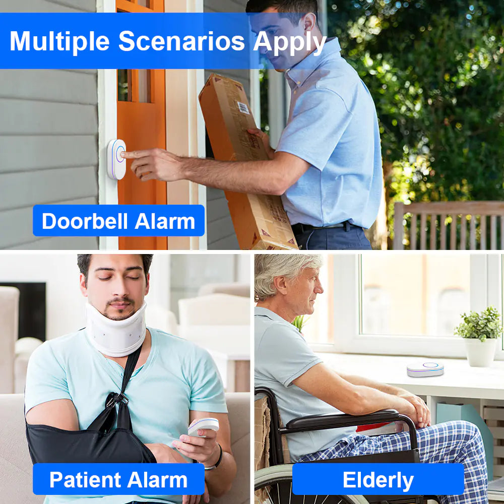 Wireless LED Doorbell with Security Alarm IP65 Waterproof