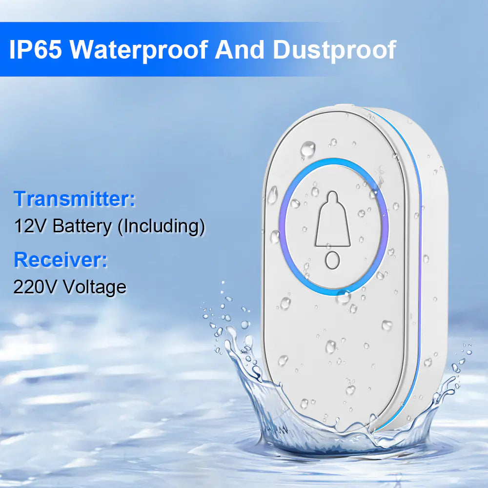 Wireless LED Doorbell with Security Alarm IP65 Waterproof